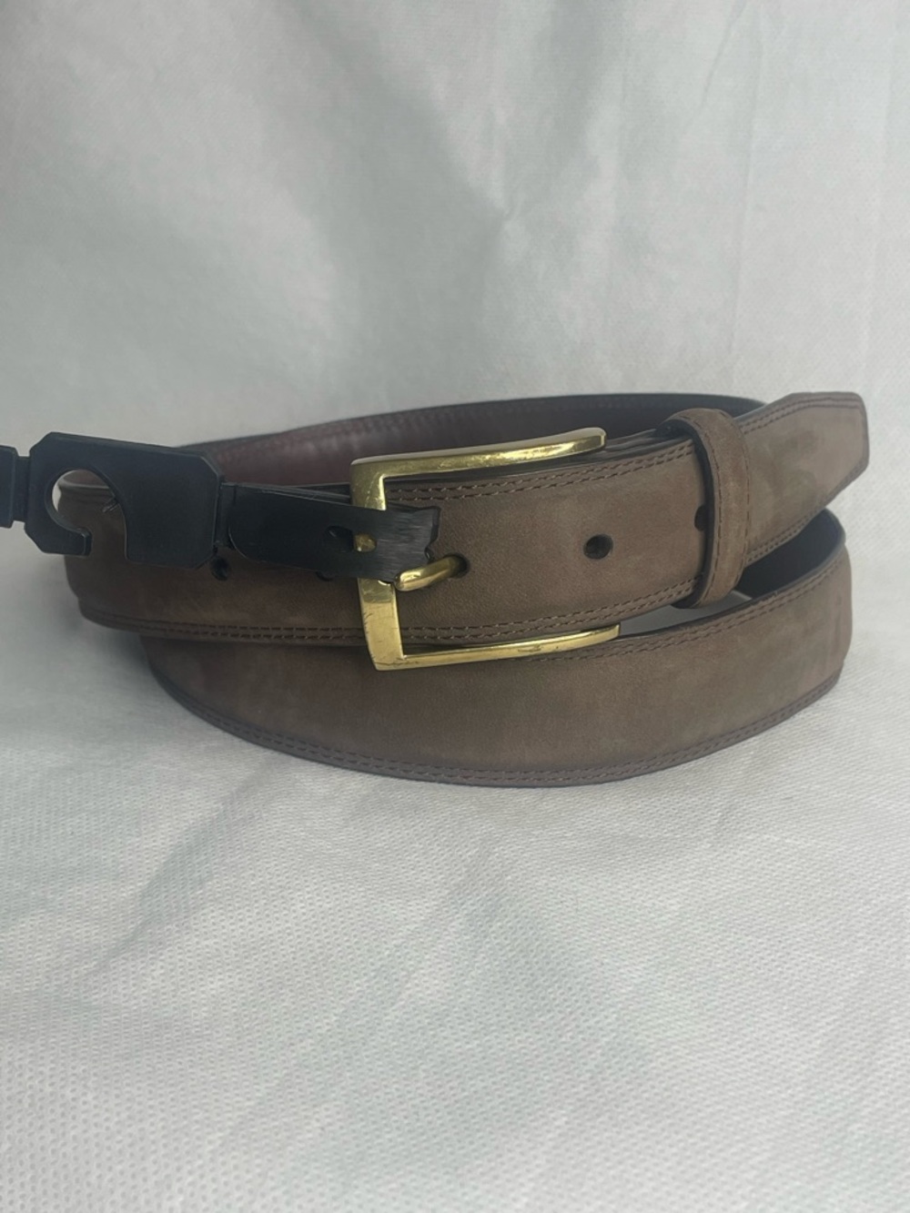 Lands End NuBuck Leather Feather Edge Belt Size 36 Tan Gold Suede Feel Business